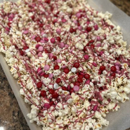 Pink Drizzle Popcorn, made with Ruby Chocolate